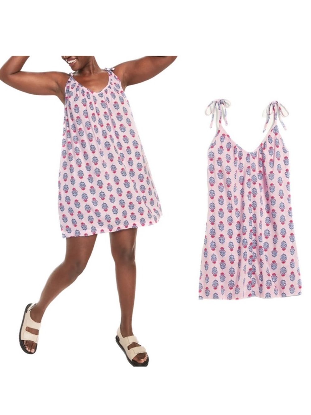 OLD Navy Sleeveless Tie-Shoulder Block Print Swing Mini Dress XXL - Picture 6 of 13